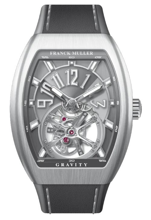 Best FRANCK MULLER Vanguard Gravity Tourbillon Brushed Stainless Steel - Grey V 41 T GRAVITY CS (TT) (BR) (AC) (TT BLC ACBR) Replica Watch